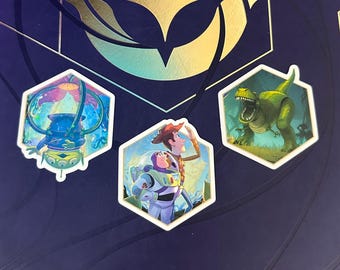 Lorcana Set of 3 - Toy Story | Woody & Buzz | Alien | Rex Stickers | You've Got a Friend in Me | Decal Vinyl Water Resistant | Wilds Unknown
