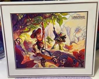 Lámina artística de Lorcana / Wilds Unknown / Toy Story Woody y Buzz / Efecto vidriera