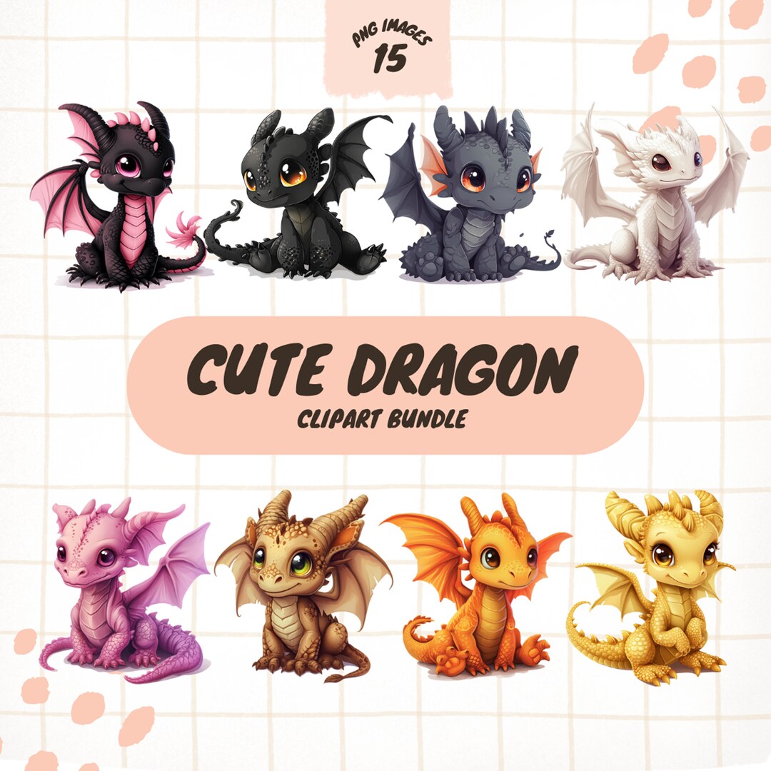 Dragon Clipart Bundle 15 PNG Cute Dragons PNG Perfect for Card Making ...