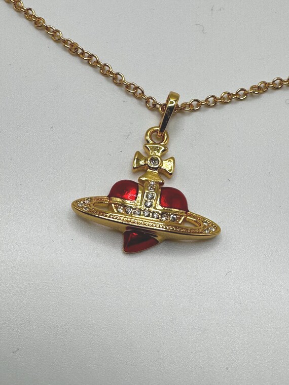 Vivienne Westwood Gold Diamante Red Heart Necklace - Etsy