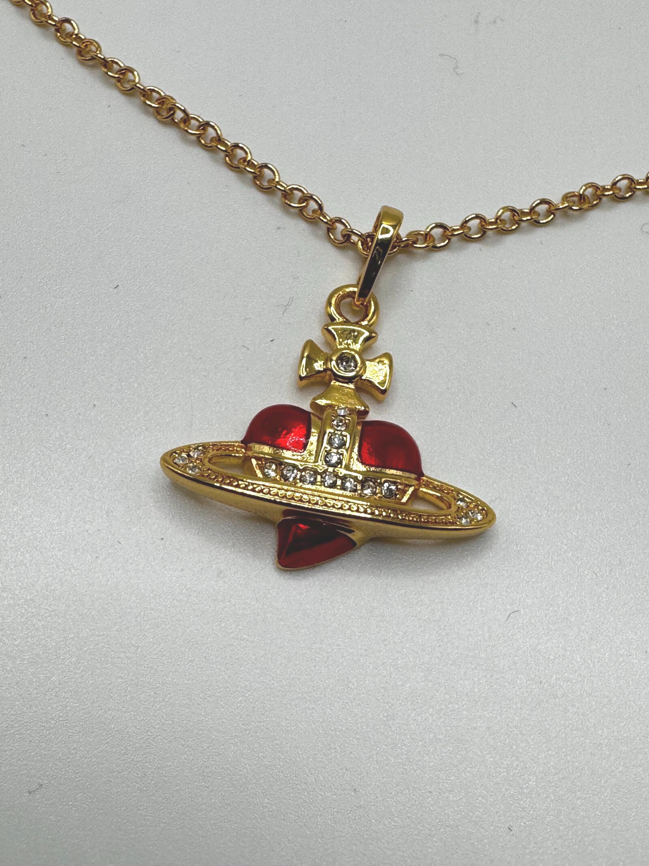 Vivienne Westwood Gold Diamante Red Heart Necklace - Etsy Vivienne Westwood Gold Diamante Red Heart Necklace - Etsy