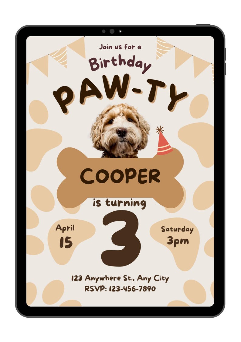 Editable Dog Party Invitation | Puppy Birthday Canva Template (Digital Download) image 4