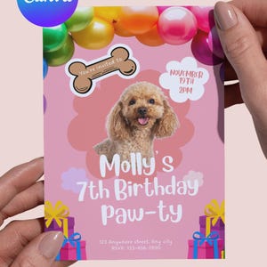 Editable Dog Birthday Invitation | Puppy Party Canva Invite Template (Digital Download)