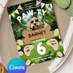 Editable Dog Birthday Party Invitation | Puppy Party Canva Template (Instant Digital Download)