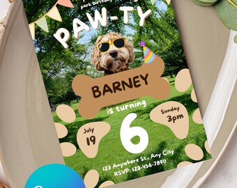 Editable Dog Birthday Party Invitation | Puppy Party Canva Template (Instant Digital Download)