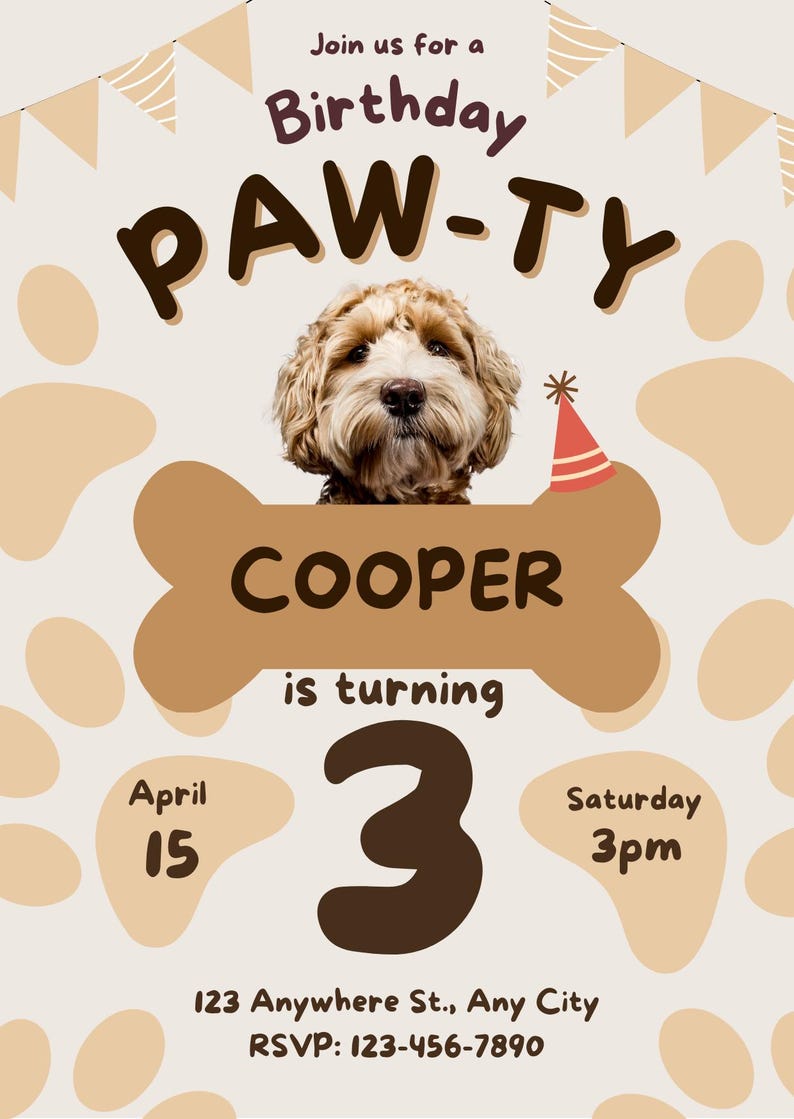 Editable Dog Party Invitation | Puppy Birthday Canva Template (Digital Download) image 2