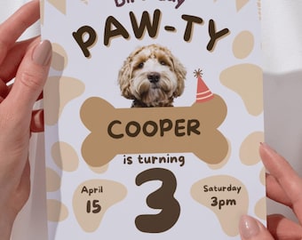 Invito modificabile per festa a tema cani / Modello Canva per compleanno di cuccioli (download digitale)