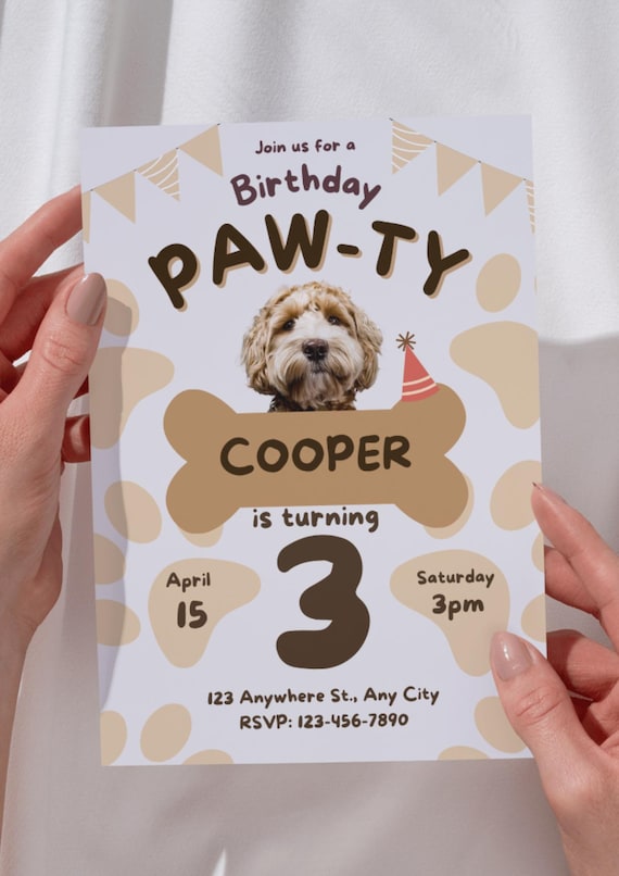Editable Dog Party Invitation | Puppy Birthday Canva Template (Digital Download)