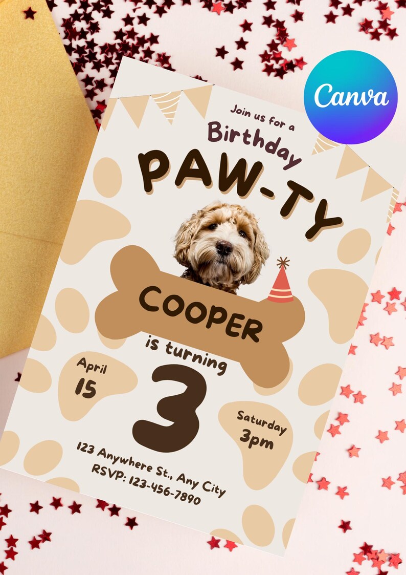 Editable Dog Party Invitation | Puppy Birthday Canva Template (Digital Download) image 3