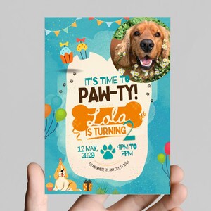Editable Custom Pet Birthday Invite, Dog Puppy Party Invitation, Canva Template, Instant Digital Download