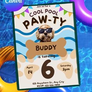 Dog Pool Party Invitation | Editable Canva Paw-ty Template