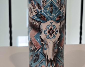 Western Skull and Horns skinny 20 oz tumbler