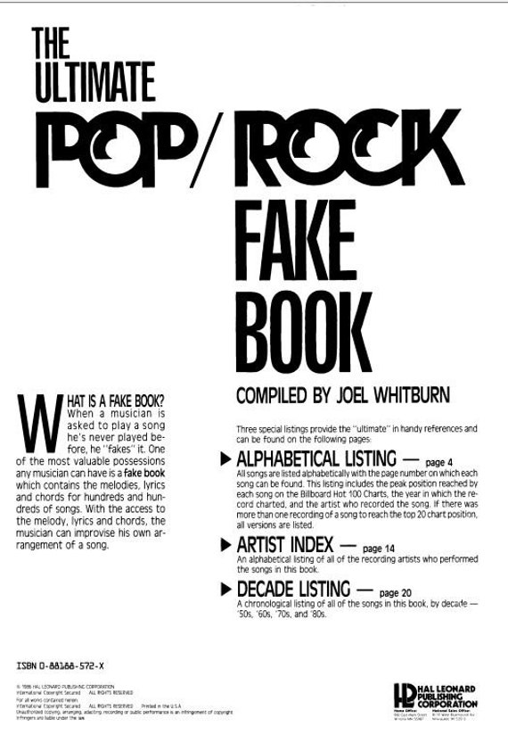 The Ultimate Pop Rock Fake Book: Over 500 Songs for Piano, Vocal, Guitar, Electronic Keyboards ＆ All 