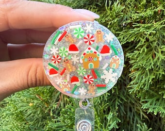 Glitter Christmas Badge Reel: Custom Winter Holiday Badge
