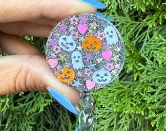 Glitter Halloween Badge Reel: Custom Retractable ID Holder