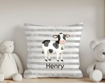 Personalized Cow Pillow, Farm Animal Nursery Decor, Kids Accent Cushion