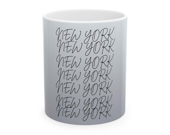 New York Script Repeat Mug | Ceramic Coffee Cup, City Typography