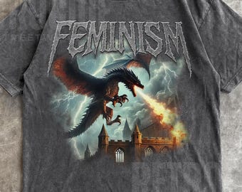 Feminism Dragon Fantasy Vintage Graphic Shirt,Retro Comfort Colors Dragon Shirt, Feminism Shirt,Dark Art Grunge Castle Dragon Gothic Top R11