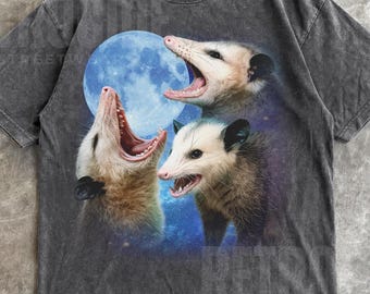 Three Possums Howling at Moon Vintage Shirt, Retro Opossum Lover T-shirt, Funny Possum Tee, Washed Cotton Unisex Tee, Silly Party Gifts R17