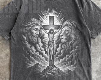Jesus Cross Vintage 90s Style T-shirt, Retro Comfort Colors Jesus Lion Washed Shirt, Christian Shirts, Lord Shirt, Oversized Pump Cover R50