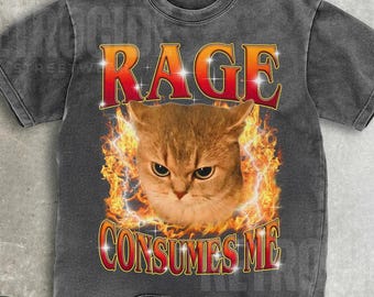Funny Cat Meme Tee, Rage Consumes Me Cat Shirt, Y2K Cat Vintage Shirt, Angry Cat Graphic, Sarcastic Kitten Tee, Ironic Silly Cat TShirt R260