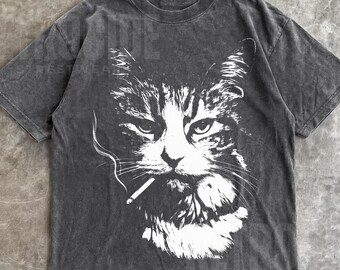 Smoking Cat Y2K Shirt,Edgy Retro 90s Grunge Tshirt,Vintage Cool Cat Shirt,Comfort Colors Cat Lover Gift,Funny Animal Print Aesthetic Tee R95