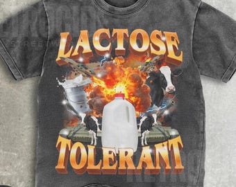 Lactose Tolerant Vintage Graphic T-Shirt, Retro Milk 90s Funny Shirt, Funny Shirts For Friends, Y2k Unisex Baggy Shirt, 2000s Shirt Gift R76