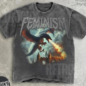 Feminism Dragon Fantasy Vintage Graphic Shirt,Retro Comfort Colors Dragon Shirt, Feminism Shirt,Dark Art Grunge Castle Dragon Gothic Top R11