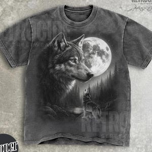 Vintage Wolf 90s Halftone Shirt,Wolf Lovers Retro Moon Tee, 2000s Nature Moon Alpha Shirt,Nostalgia Unisex Oversize Tee,Wolf Lover Gifts R72