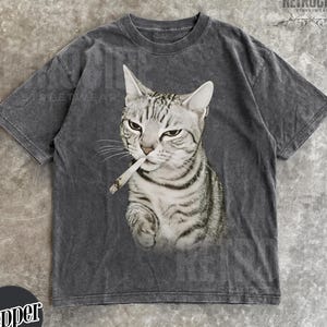Vintage Smoking Cat Meme Shirt,Cigarette Cat Shirt,Stupid Brainrot Cat Tee,Gen Z Joke Shirt,Cat Lover Gift,Funny Kitty Tee,Cool Cat Tee R92