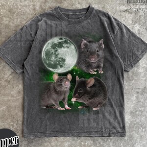 Three Mouse Moon Vintage Graphic T-shirts,Retro Mouse Lovers Tshirt,Rat Shirts,Cute Mouse Tee,Relaxed Washed Adult Tee,Funny Gifts R82
