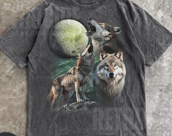 Howling Wolves Vintage 90s Graphic Shirt,Retro Comfort Colors Wolf Moon Tee,Wild Free,Loyal Wolf Retro Top,Grey Wolf Washed Oversize Tee R38
