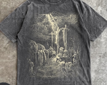 Jesus Crucifixion Scene Vintage Graphic Shirt, Retro Comfort Colors Jesus Spiritual Art Tee, Washed Religious Christian Bible Aesthetic R329