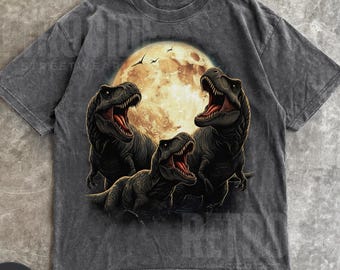 Vintage Jurassic Dinosaur TShirt, TRex Moon Graphic Tee, Retro 90s Style, Unisex Shirt, Gift for Dinosaur Lover, Prehistoric Animal Tee R288