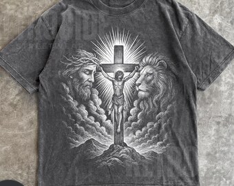 Jesus Cross Vintage 90s Style T-shirt, Retro Comfort Colors Jesus Lion Washed Shirt, Christian Shirts, Lord Shirt, Oversized Pump Cover R50