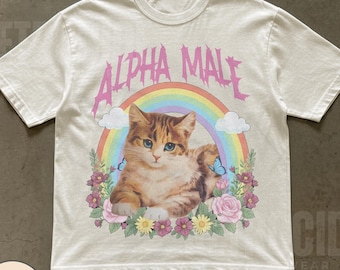 Alpha Male Funny Kitten Tshirt, Funny Cat Meme Shirt, Boyfriend Gifts, Father Gift, Cat Lover, Cat Gift, Retro Funny Rainbow Unisex Tee R293