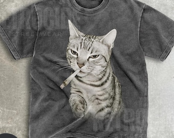 Vintage Smoking Cat Meme Shirt,Cigarette Cat Shirt,Stupid Brainrot Cat Tee,Gen Z Joke Shirt,Cat Lover Gift,Funny Kitty Tee,Cool Cat Tee R92