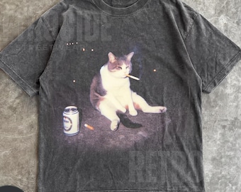 Funny Smoking Cat Meme Shirt, Cigarette Cat Tee, Gen Z Joke Shirt, Stupid Brainrot Gift,Cat Lover Gift, Funny Kitty Tee, Cool Cat Shirt R191