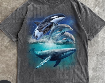 Whale Orca Dolphin Vintage 90s Style T-shirt, Retro Ocean Sea Nature Shirt, Dolphin Lover T-shirt, Sea Animals Y2k 90s Unisex T-shirt R145