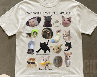 Camiseta con estampado de meme de gato gracioso, camiseta retro Comfort Colors® Y2K con gatito, regalo para amantes de los gatos, camiseta de gato adorable, camiseta unisex para adultos con gato divertido R196