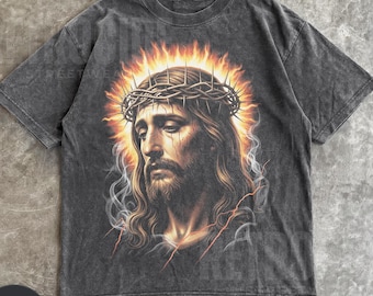 Jesus Vintage 90s Graphic Comfort Colors Shirt, Jesus Portrait Shirt, Easter Shirt, Christian Easter Shirt, Retro Washed Oversize Shirt R356