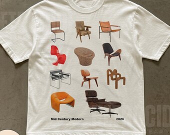 Mid Century Modern Chairs Vintage Graphic T-shirt, Retro Modern Furniture T-shirt, 2000s Home Decor Mid Century Chairs Unisex T-shirt