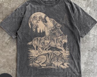 Wolf Vintage 90s Graphic Style Comfort Colors Tshirt, Grunge Retro Alpha Wolves Faded Shirt, Nature Moon Y2k Streetwear,2000s Wolf Gift R751