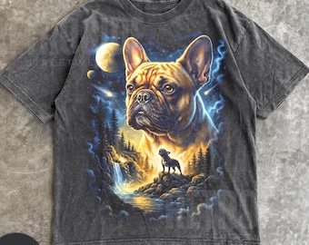 French Bulldog Howling To The Moon T-Shirt, Vintage Graphic Dog Lover Shirt, Gift Bulldog Mom, 90s Full Moon Dog Shirt, Silly Frenchy R899