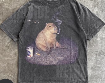 Smoking Capybara Meme Shirt, Vintage Drunk Capybara Shirt, Gen Z Joke Tee, Brainrot Gift, Sarcastic Meme Shirt, Funny Animal Tee R875