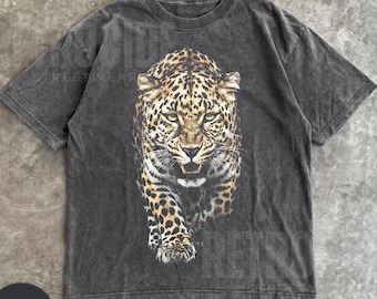 Camiseta Jaguar de inspiración vintage, camiseta con estampado retro de naturaleza, top moderno con estampado animal, ropa urbana Y2K para hombre y mujer, colores cómodos R351