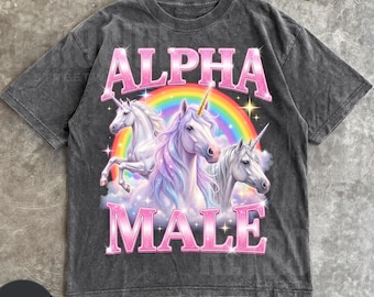 Alpha Male Unicorn Ironic Vintage 90s Shirt, Retro Funny Rainbow Unisex shirt, Funny Weird Meme Shirt, Funny Graphic Tee, Offensive Tee R924