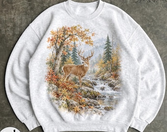 Retro 90's Buck Deer Aspen Trees Fall Vintage Wildlife Unisex Sweatshirt R980
