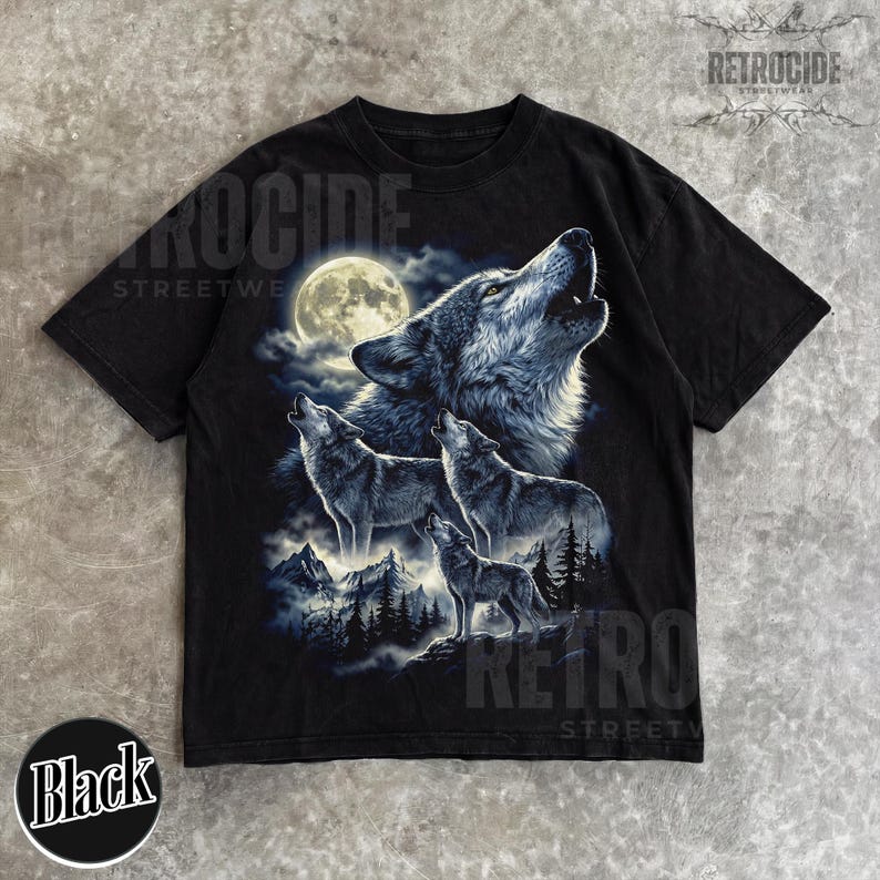 Vintage Wolf 90s Graphic Shirt, Wolf Lovers Retro Moon Tee, 2000s ...