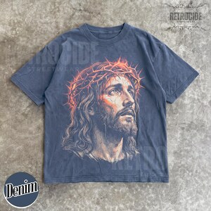 Camiseta vintage de los 90 con estampado de Jesús, colores cómodos, camiseta con retrato de Jesús, camiseta de Pascua, camiseta cristiana de Pascua, camiseta retro extragrande lavada R763 imagen 7